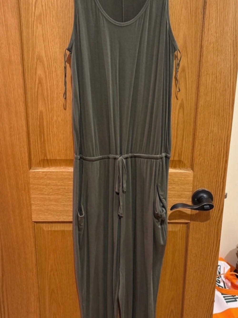 Express Olive Green Sleeveless Drawstring Jumpsuit